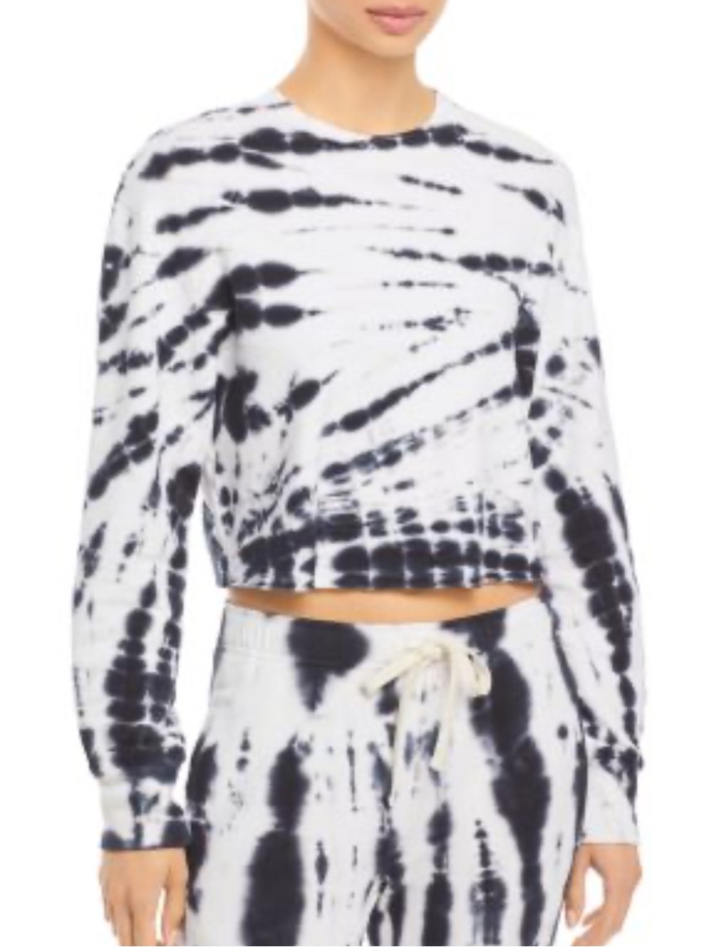 Monrow Black and White Tie Dye Cropped Sweatshirt Size M